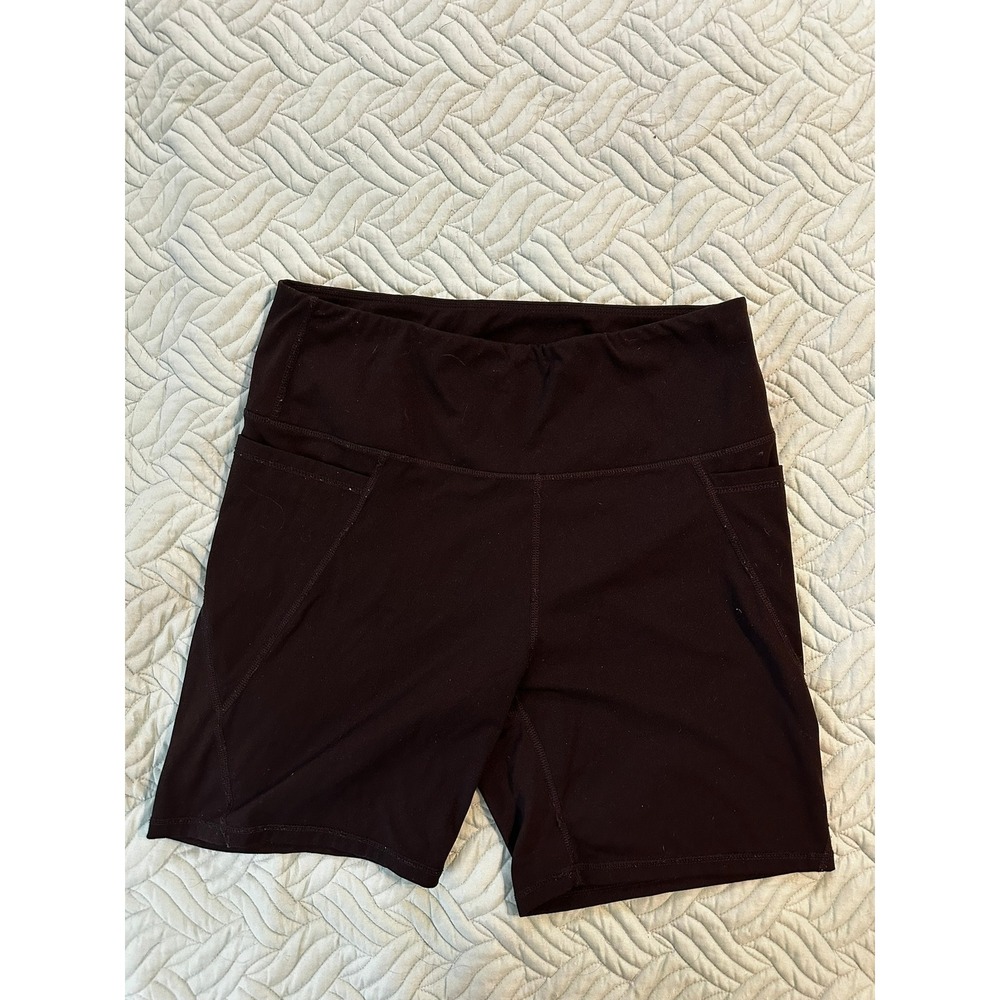 Stretchtherules Womens Black High Waisted Biker Shorts with Pockets Large